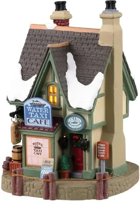 Lemax water taxi café verlicht kersthuisje Plymouth Corners 2023