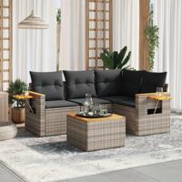 5-delige Loungeset met kussens poly rattan grijs - thumbnail
