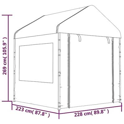 Prieel met dak 20,07x2,28x2,69 m polyetheen wit - thumbnail