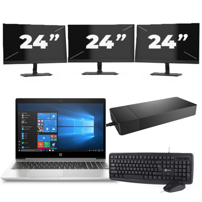 HP ProBook 455R G6 - AMD Ryzen 5 3500U - 15 inch - 8GB RAM - 256GB SSD - Windows 10 Home + 3x 24 inch Monitor