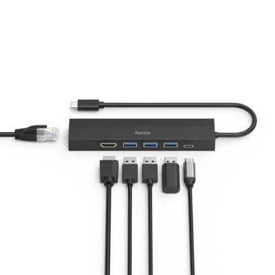 Hama USB-C Hub Multiport 6 Ports 3 x USB-A USB-C HDMI LAN/Ethernet USB Hub Zwart - thumbnail