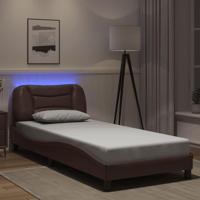 Bedframe met LED-verlichting kunstleer bruin 90x200 cm - thumbnail