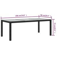 Tuintafel 190x90x75 cm gehard glas en poly rattan black - thumbnail