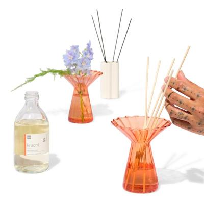 HEMA Vaas voor geurstokjes ⌀10x12cm glas met kraag oranje (oranje)