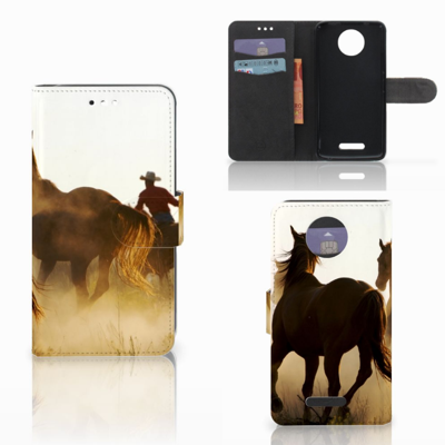 Motorola Moto C Plus Telefoonhoesje met Pasjes Design Cowboy Motorola Moto C Plus Telefoonhoesje met Pasjes Design Cowboy