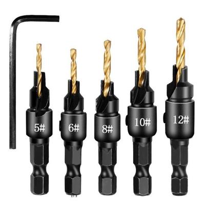 5 stuks/set Countersink houtbewerking Drill bit set zeshoekige schroef hardware tool (goud)