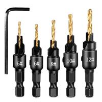 5 stuks/set Countersink houtbewerking Drill bit set zeshoekige schroef hardware tool (goud) - thumbnail