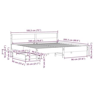 Bedframe zonder matras massief grenenhout 180x200 cm