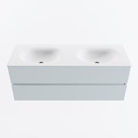 MONDIAZ VICA 130cm badmeubel onderkast Clay 2 lades. Wastafel MOON dubbel zonder kraangat, kleur Talc. - thumbnail