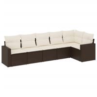 6-delige Loungeset met kussens poly rattan bruin - thumbnail