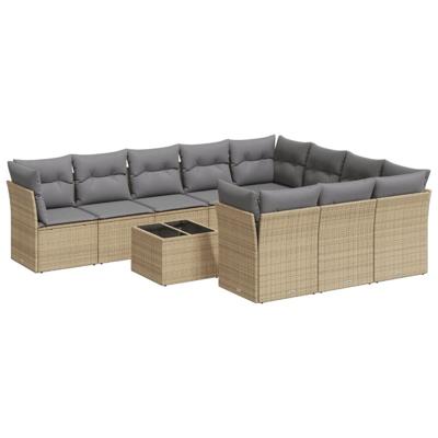 11-delige Tuinset met kussens poly rattan beige