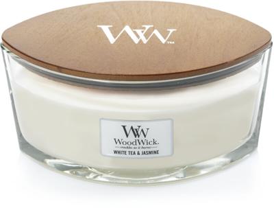 WoodWick white tea en jasmine ellipse candle