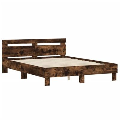 Bedframe met hoofdeinde en LED gerookt eikenkleurig 150x200 cm