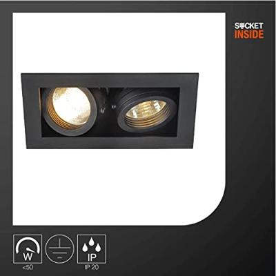 SLV InbouwspotKadux 2 GU10 9cm zwart - 115520