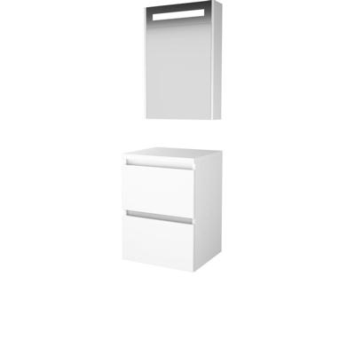 Basic-Line Premium 46 Badkamermeubelset - 50 x 46 cm - Greeploos - 2 Lades - Wastafelblad - Spiegelkast met LED Verlichting - Ice White