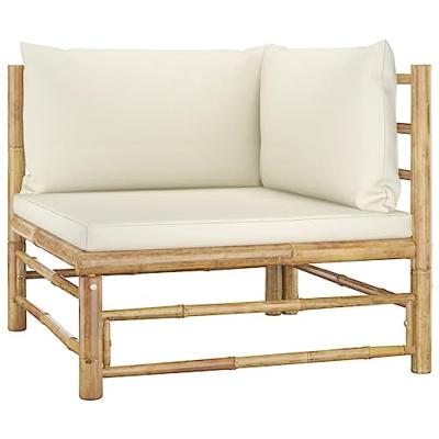 2-delige Loungeset met crmewitte kussens bamboe - thumbnail