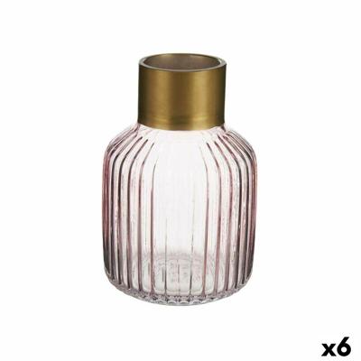 Vaas Strepen Roze Gouden Glas 12 x 18 x 12 cm (6 Stuks)