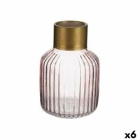 Vaas Strepen Roze Gouden Glas 12 x 18 x 12 cm (6 Stuks) - thumbnail