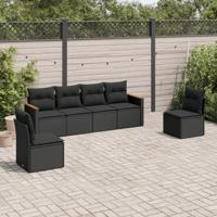 6-delige Loungeset met kussens poly rattan zwart - thumbnail