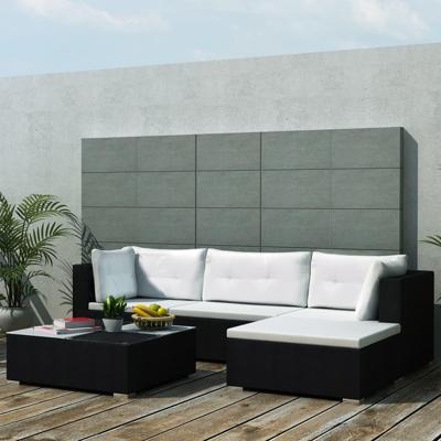 5-delige Loungeset met kussens poly rattan zwart