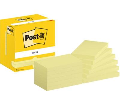 Post-It Notes, 100 vel, ft 76 x 127 mm, geel, pak van 12 blokken