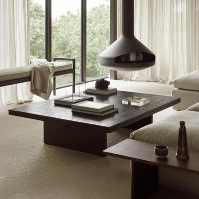 Ethnicraft Salontafel 'Grooves' Gevernist Teakhout, 140 x 110cm, kleur Off Black