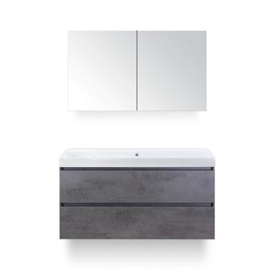 Maxx XL Badmeubelset 120 cm - Beton Antraciet - Wastafel Just Enkel Zonder kraangat - met Spiegelkast