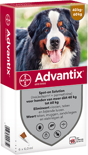 Advantix 600/3000 voor honden van 40 tot 60 kg 2 x 6 pipetten
