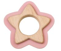 Saro bijtspeelgoed ster hout en siliconen 10 cm zalm - thumbnail