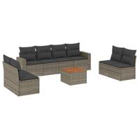 9-delige Loungeset met kussens poly rattan grijs - thumbnail
