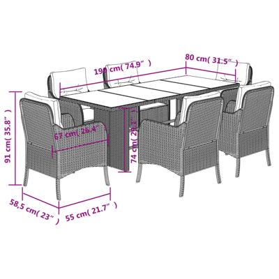 7-delige Tuinset met kussens poly rattan beige