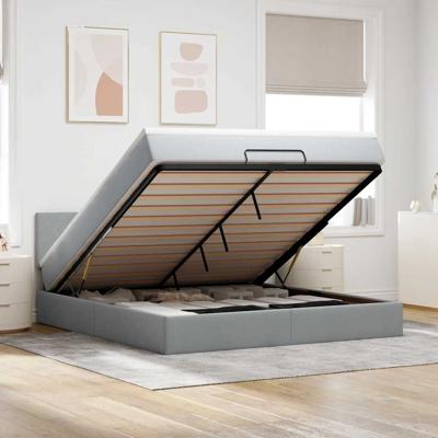 Ottoman bed met matras en LED's 90x190cm stof lichtgrijs