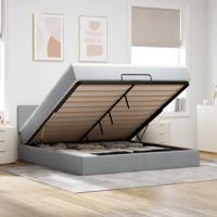 Ottoman bed met matras en LED's 90x190cm stof lichtgrijs - thumbnail