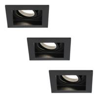 Set van 3 Fresno LED inbouwspots vierkant - GU10 - 4 Watt 345 Lumen - 4000K neutraal wit - Dimbaar - Kantelbaar - Verzonken - IP20 voor binnen - Zwart - Anti-glare - thumbnail