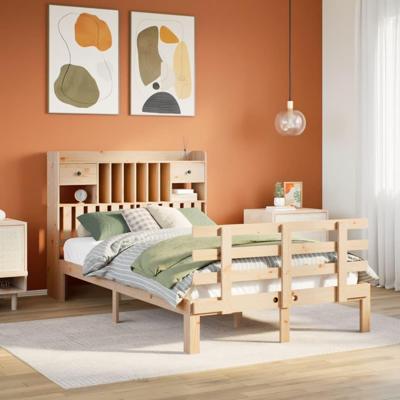 Bed met boekenkast zonder matras massief grenenhout 135x190 cm