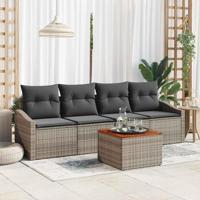 Tuinbankenset met opslag 5 pcs Grijs poly rattan - thumbnail