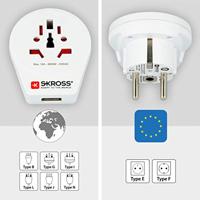 SKROSS | 1.500260 | World to Europe USB | Reisadapter van de wereld naar Europa met 1 USB 2.4A - Spanning en vermogen: 100V - 1600W / 250V - 4000W. Anti-schokbescherming - thumbnail