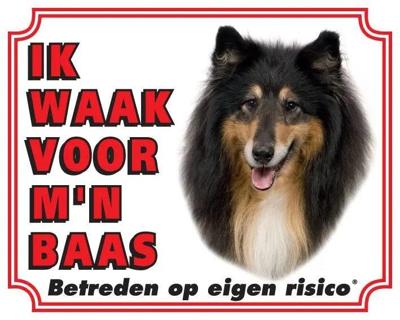 Schotse Herder / Collie Waakbord - Ik waak Zwart Schotse Herder / Collie Waakbord - Ik waak Zwart