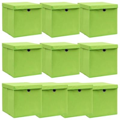 VidaXL Opbergboxen met deksel 10 st 32x32x32 cm stof paars