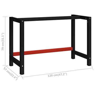 Werkbankframe 120x57x79 cm metaal zwart en rood
