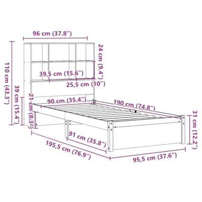 Bed met boekenkast zonder matras grenenhout wit 90x190 cm