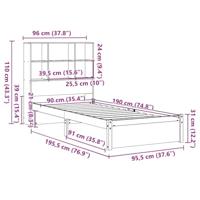 Bed met boekenkast zonder matras grenenhout wit 90x190 cm - thumbnail
