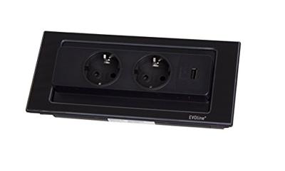 EVOline 106382 Inbouwstekkerdoos 2-voudig Glas, zwart Randaarde stekker 1 stuk(s)