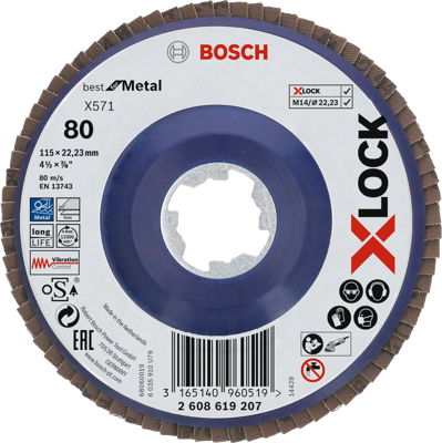 Bosch Accessoires X-LOCK Lamellenschijf Best for Metal recht, kunststof, Ø115mm, G 80, X571 - 1 stuk(s) - 2608619207 Bosch Accessoires X-LOCK Lamellenschijf Best for Metal recht, kunststof, Ø115mm, G 80, X571 - 1 stuk(s) - 2608619207