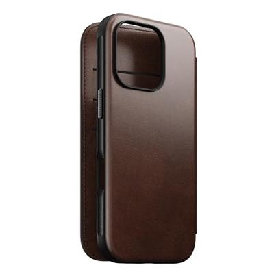 Nomad Modern Horween lederen folio iPhone 16 Pro - Rustic Brown Nomad Modern Horween lederen folio iPhone 16 Pro - Rustic Brown