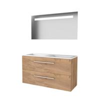 Basic-Line Economic 46 Badkamermeubelset - 120 x 46 cm - Met Grepen - 2 Lades - Acryl Wastafel - 2 Kraangaten - Spiegel met LED Verlichting - Whisky Oak - thumbnail