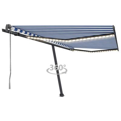 Luifel automatisch met LED en windsensor 400x300cm blauw en wit