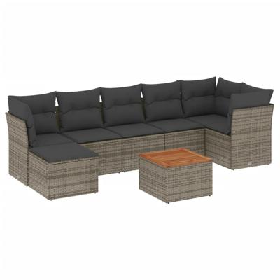 8-delige Loungeset met kussens poly rattan grijs