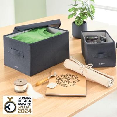 Leitz stoffen opbergdoos, medium, grijs, set van 2 stuks