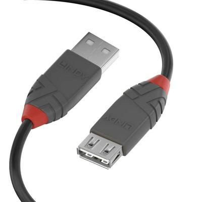 LINDY 36703 USB-kabel USB 2.0 USB-A stekker, USB-A bus 2.00 m Zwart, Grijs